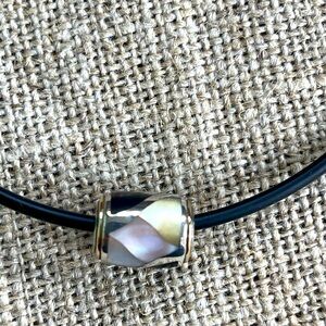 Sterling Silver Mother-of-Pearl Inlay Onyx, Pink, Pearl Pendant rubber cord